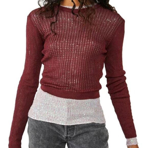 Free People H20 Crew Pullover (Raw Garnet) Women's Clothing - Picture 1 of 2